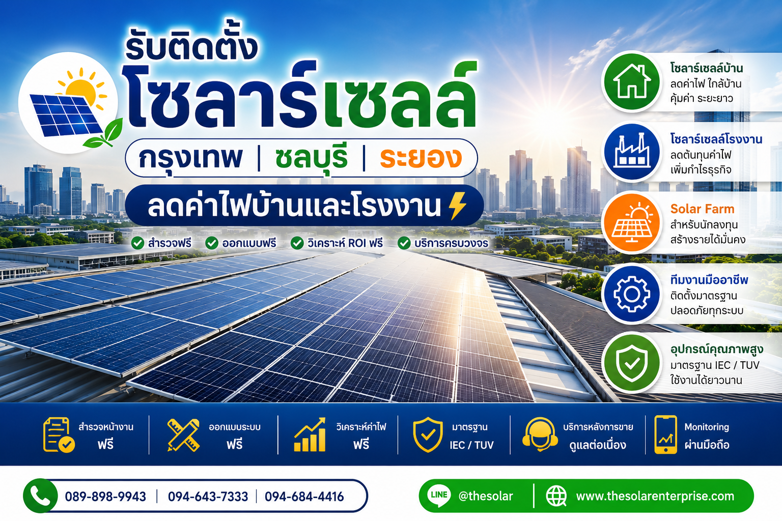 บริการ ประกาศ ลดค่าไฟบ้านและโรงงาน ชลบุรีระยอง ลดค่าไฟจริงวิเคราะห์ROIฟรี ติดตั้งโซลาร์เซลล์ชลบุรีนิคมอุตสาหกรรม ลดค่าไฟบ้านและโรงงาน